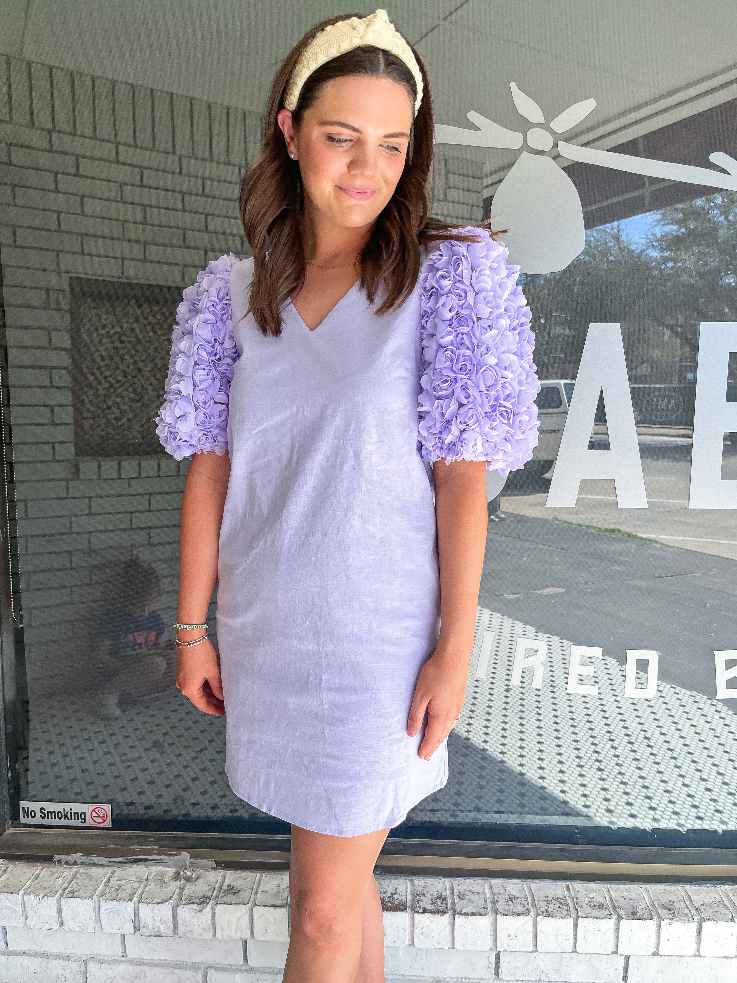 3D Floral Sleeve Mini Dress - Periwinkle