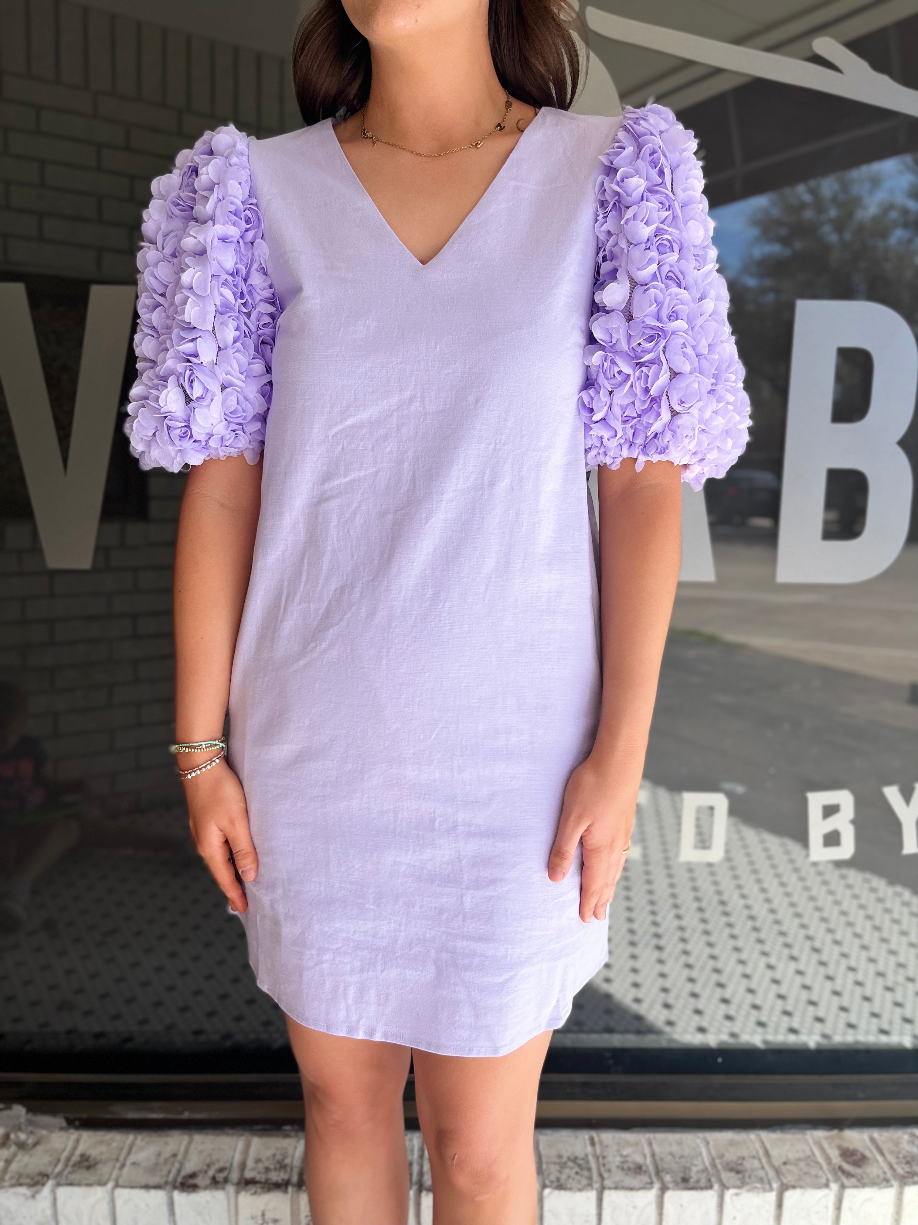 3D Floral Sleeve Mini Dress - Periwinkle