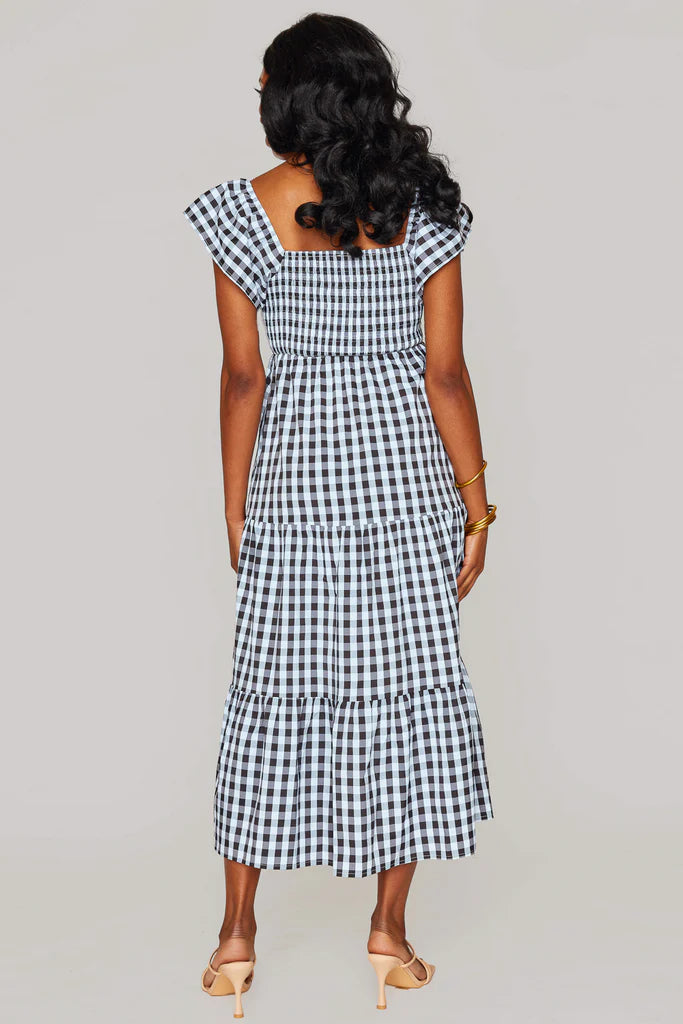 BUDDY LOVE BRYNN RUFFLE SHOULDER MIDI DRESS - BLACK CHECKER