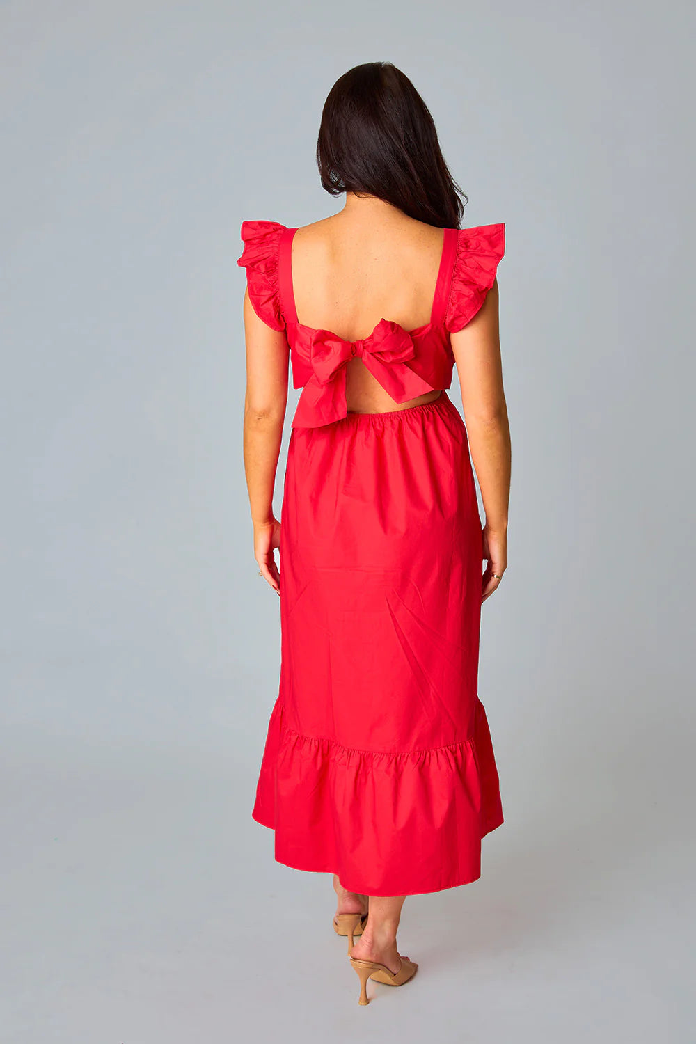 BuddyLove Beverly Ruffle Sleeve Midi Dress - Red