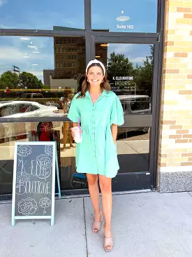 COLLARED BUTTON UP DRESS-MINTY