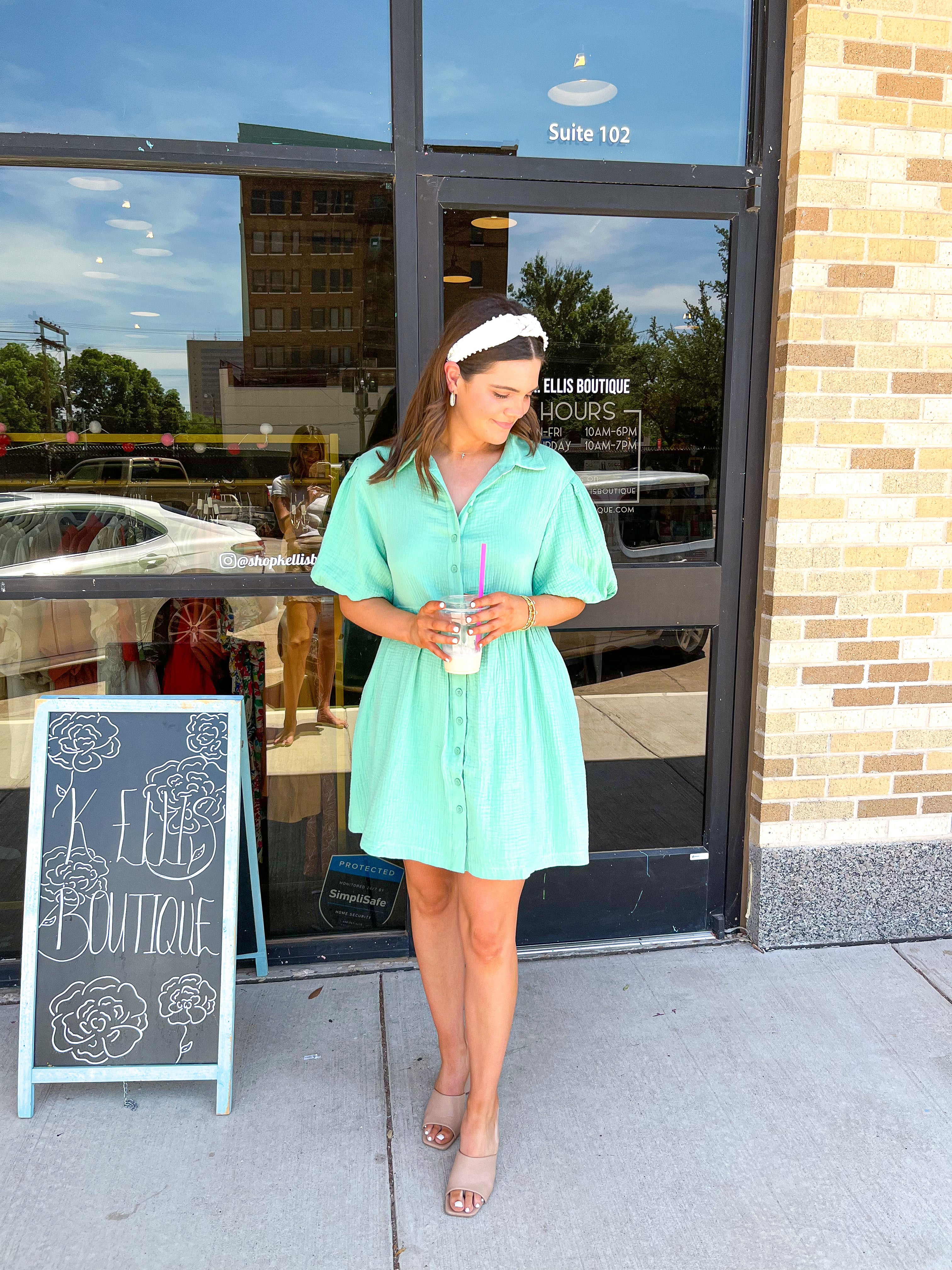 COLLARED BUTTON UP DRESS-MINTY