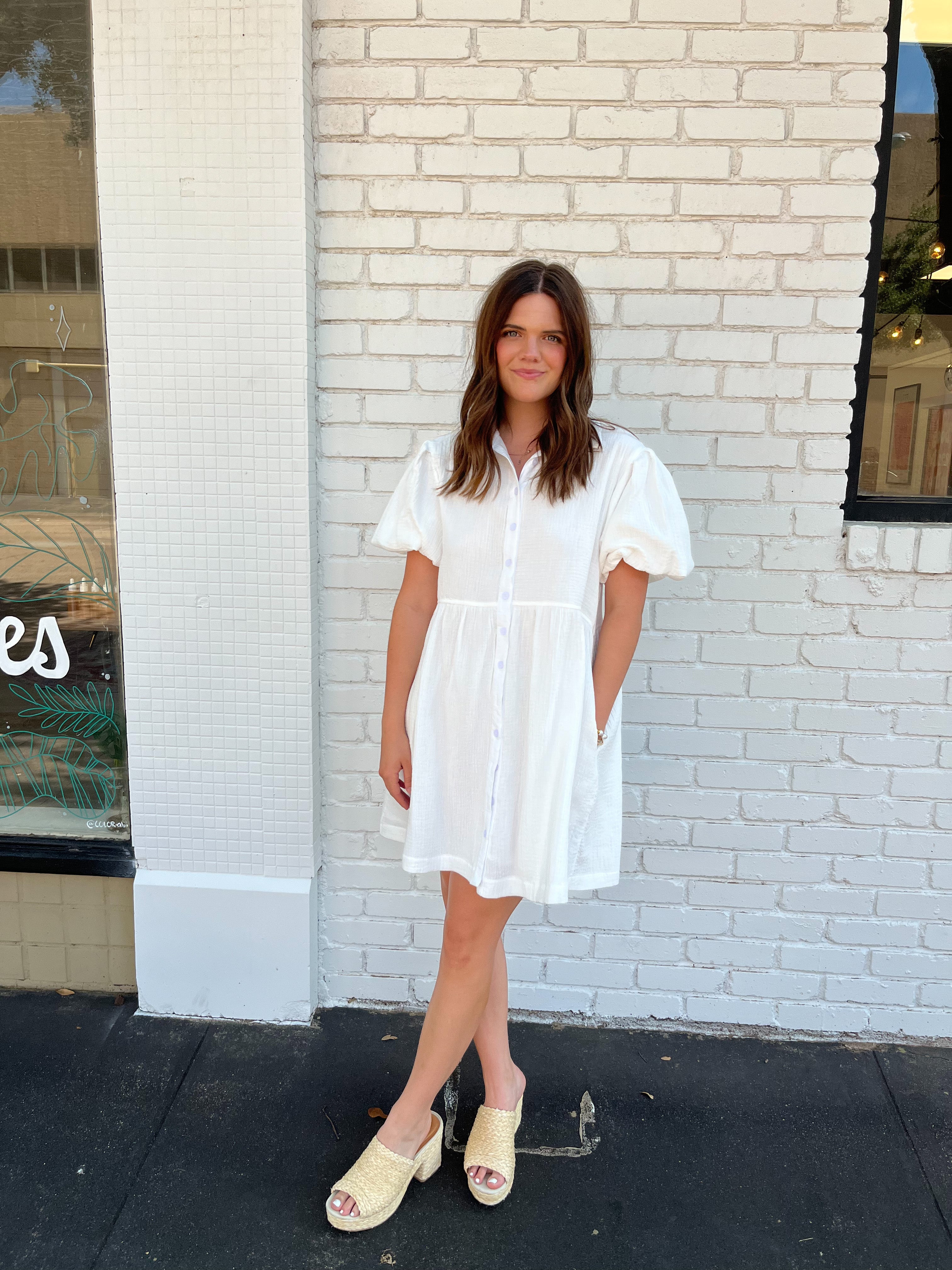 Collared Button Up Dress - Off White