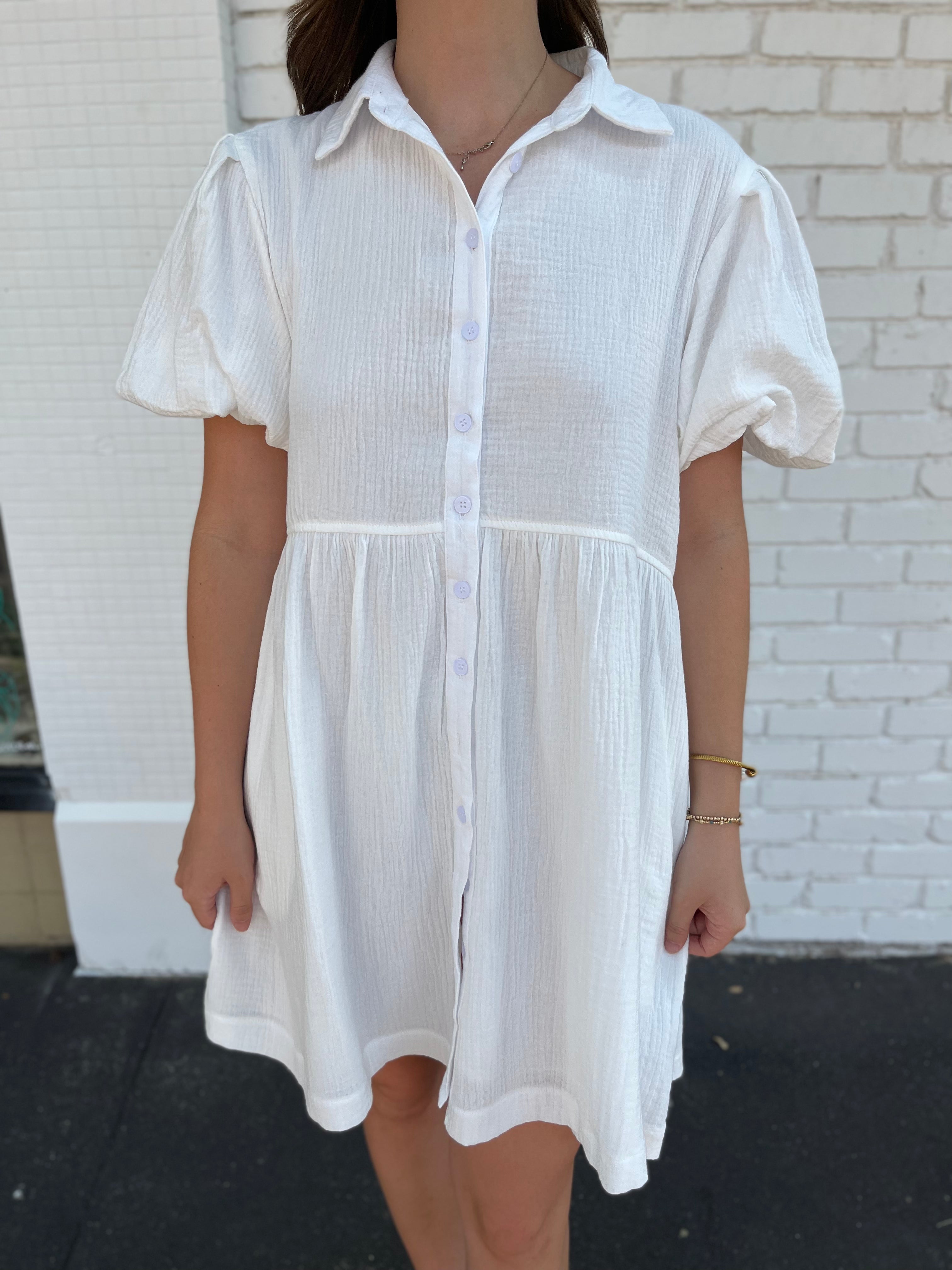 Collared Button Up Dress - Off White