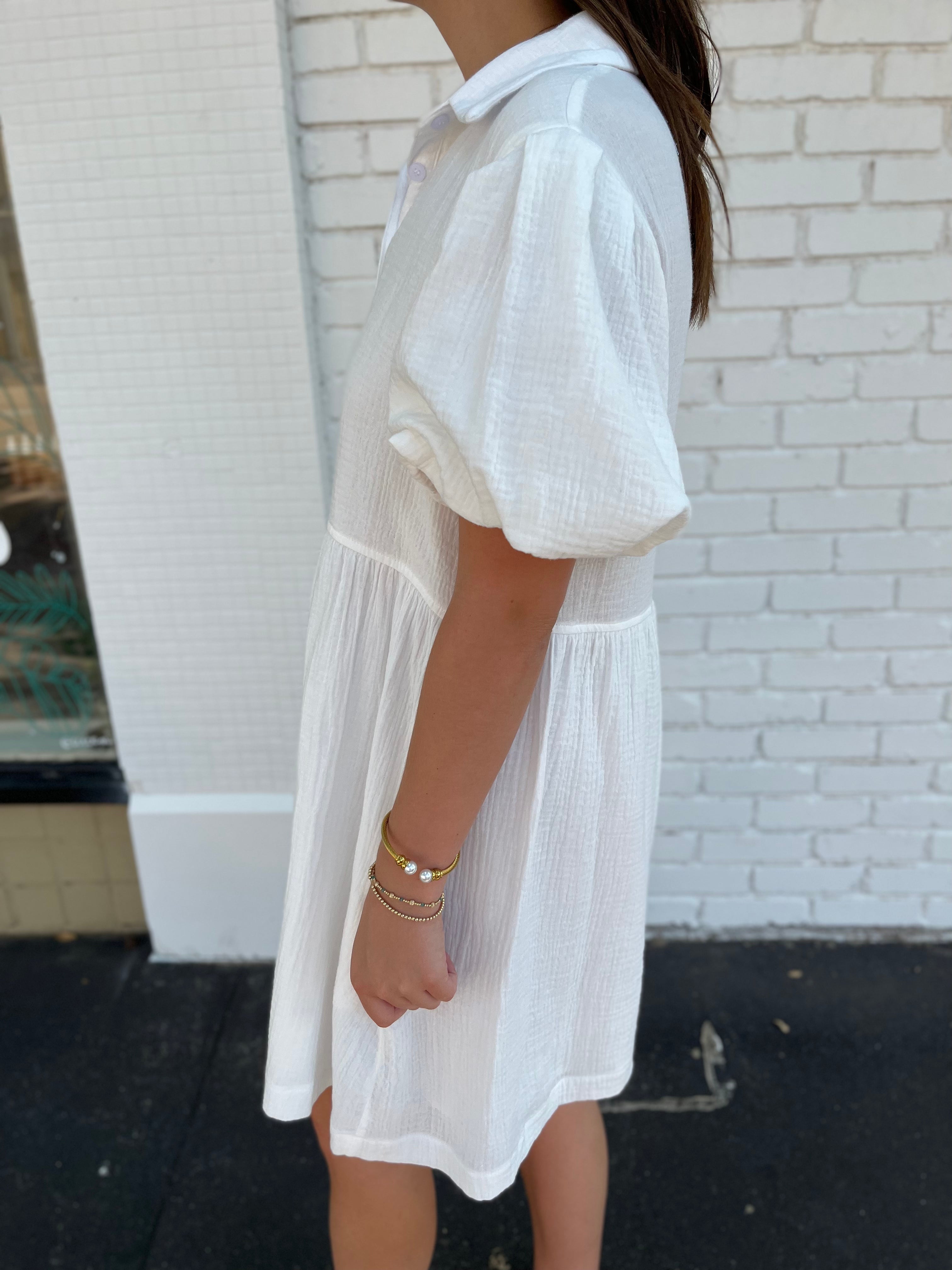 Collared Button Up Dress - Off White