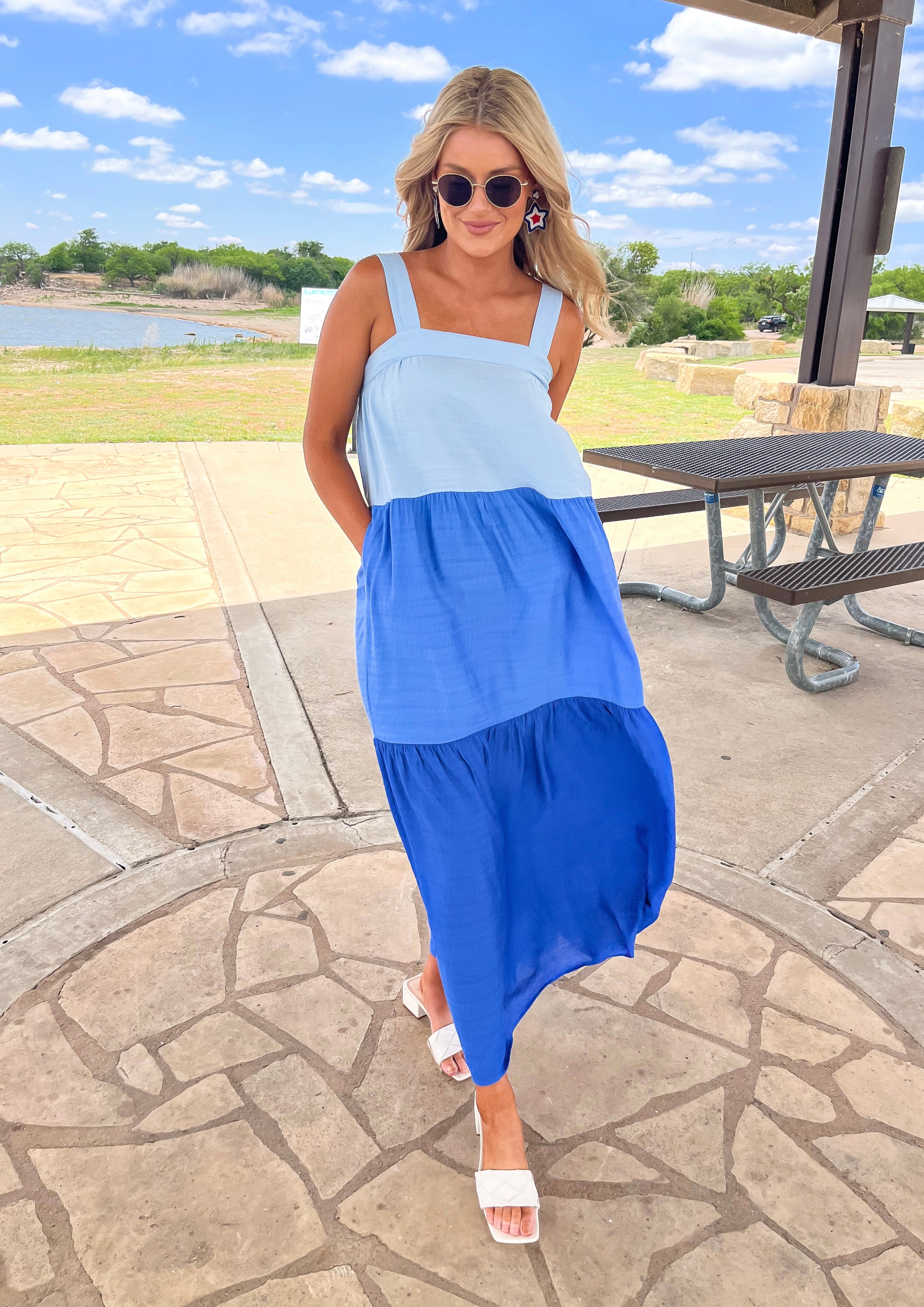 Color Block Tiered Maxi Dress