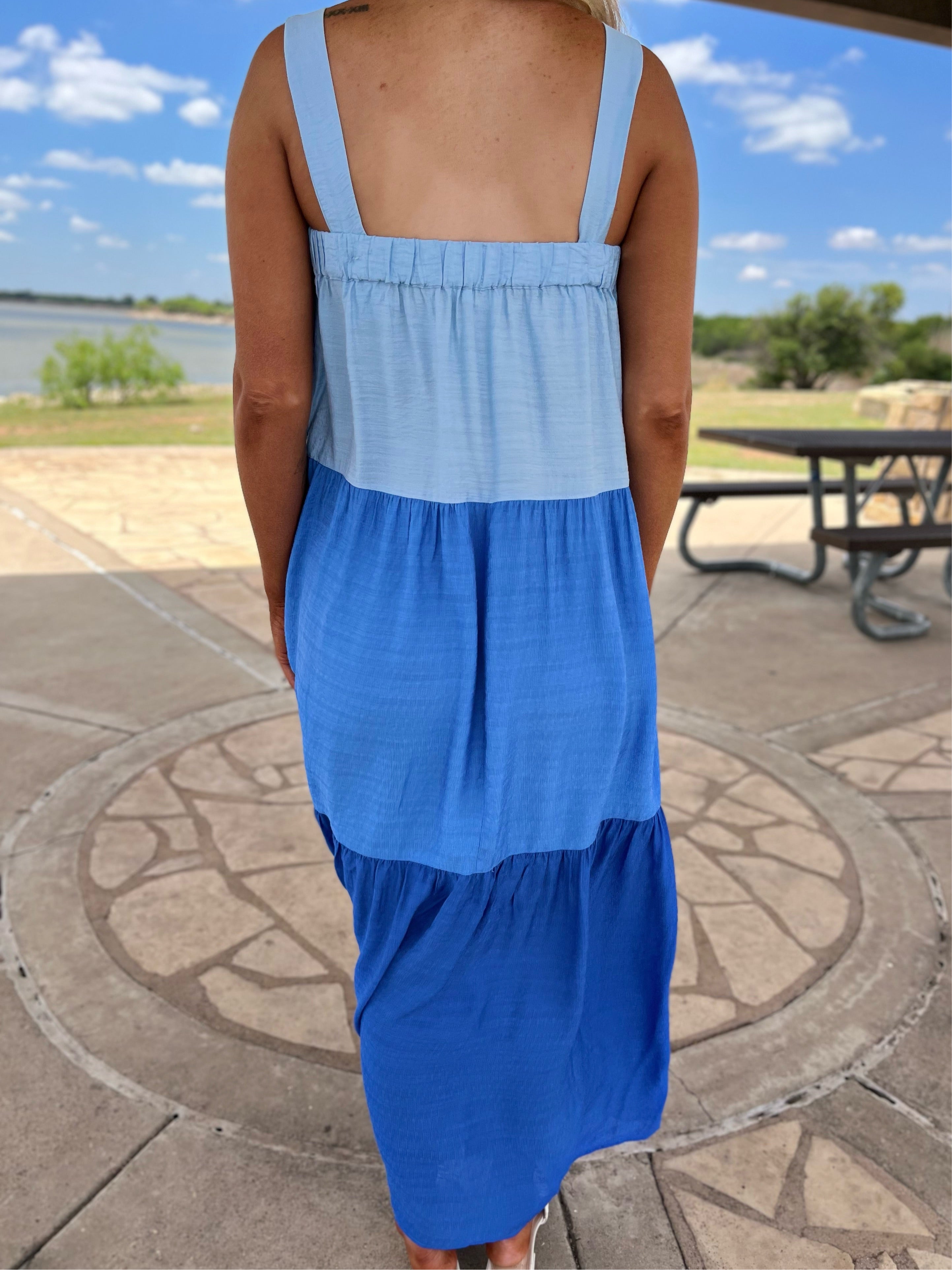 Color Block Tiered Maxi Dress