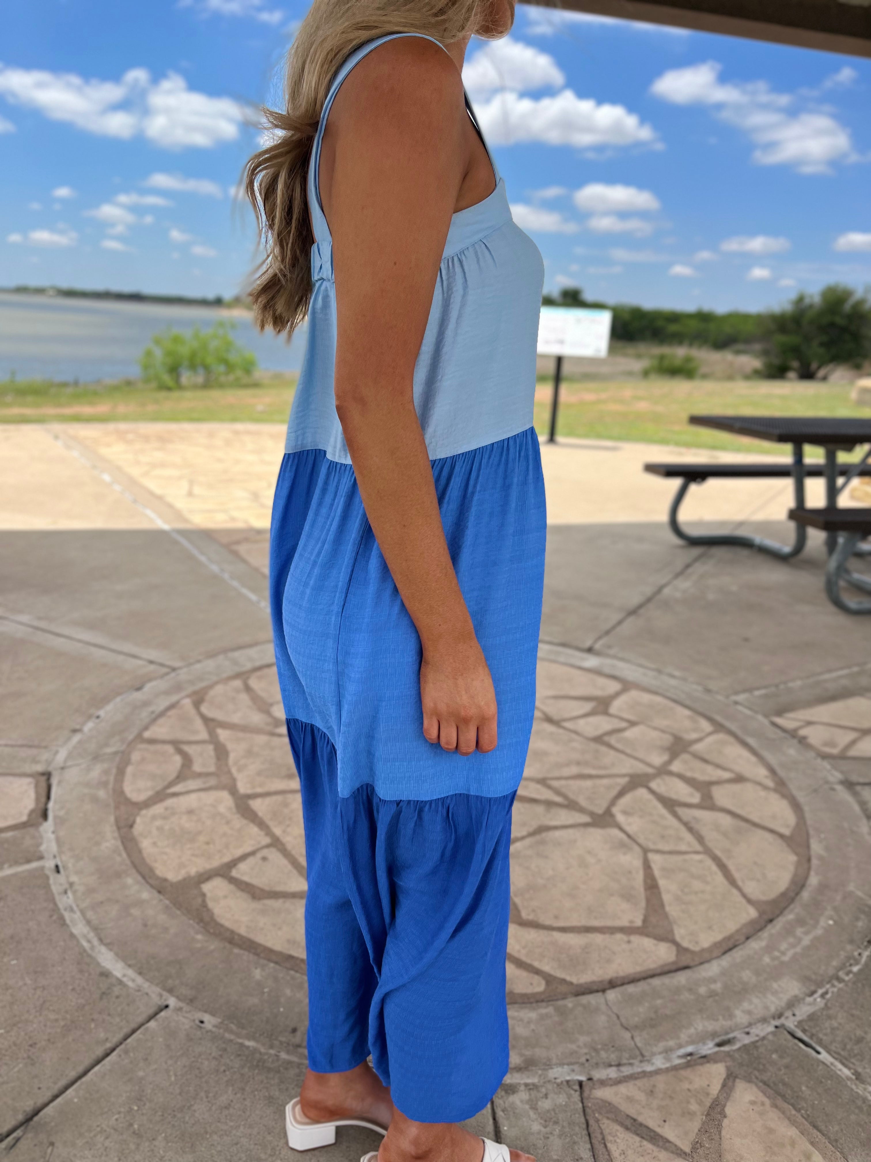 Color Block Tiered Maxi Dress