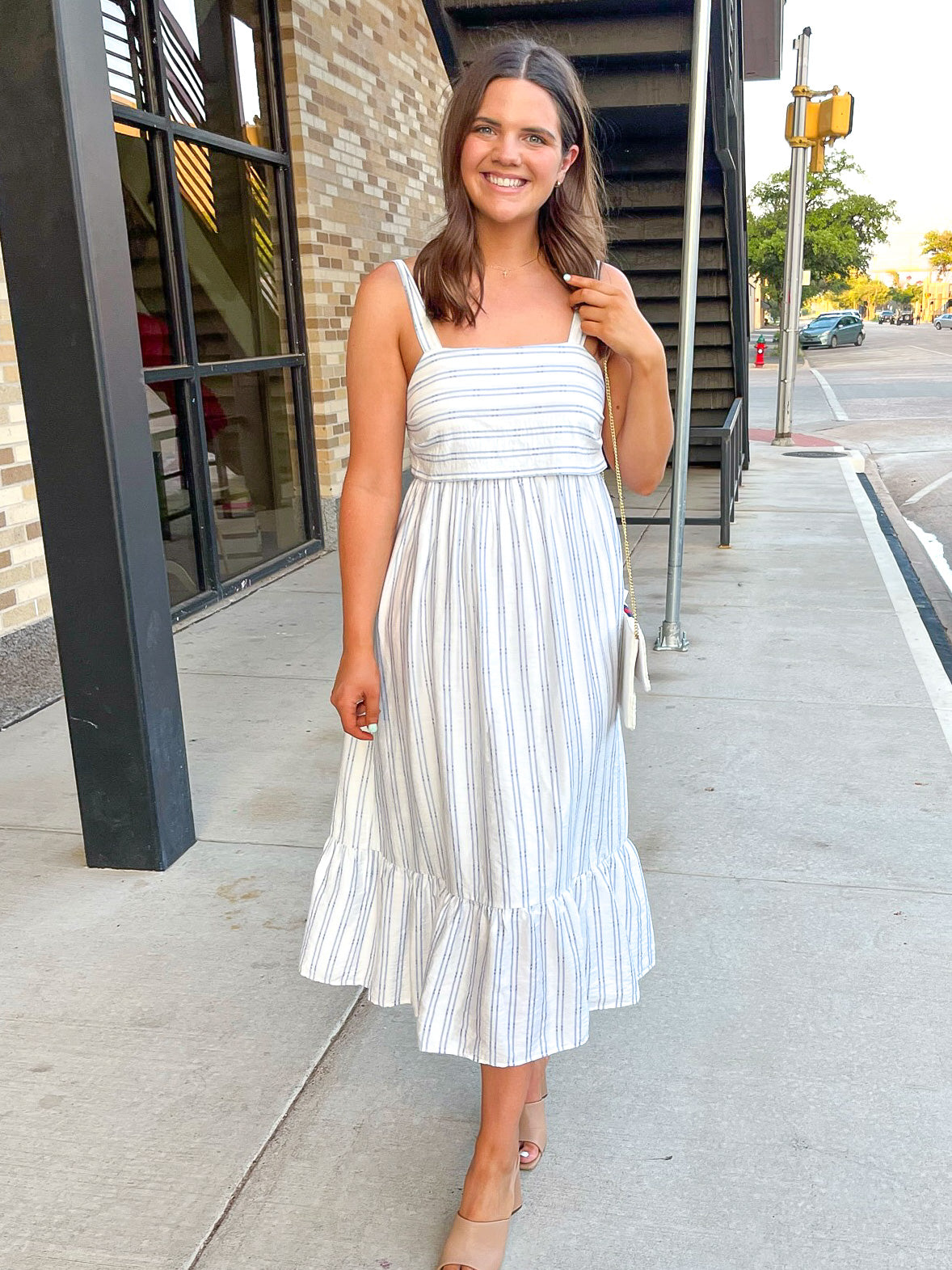 Dropped Waist Ruffle Hem Dress - Blue