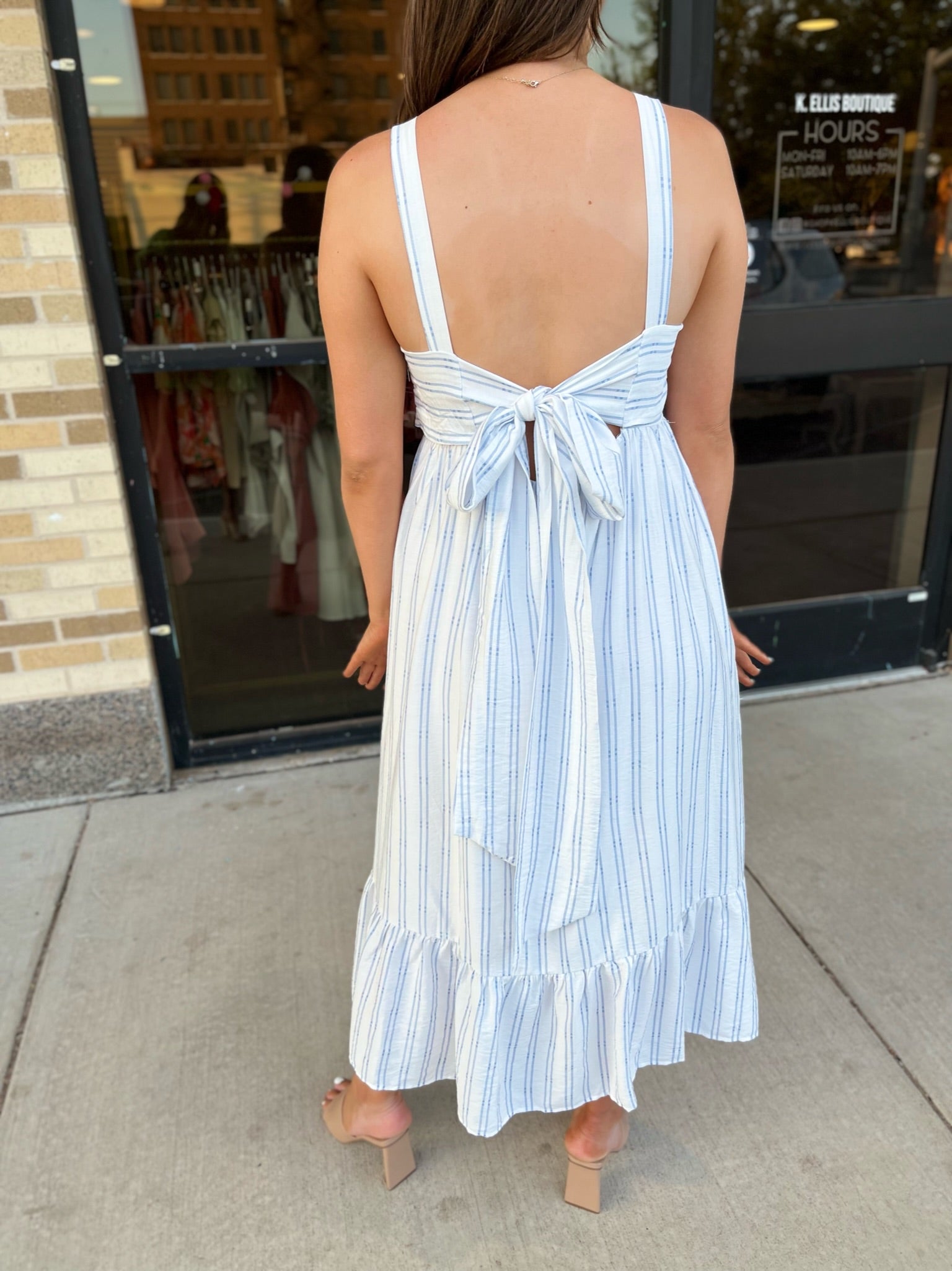 Dropped Waist Ruffle Hem Dress - Blue