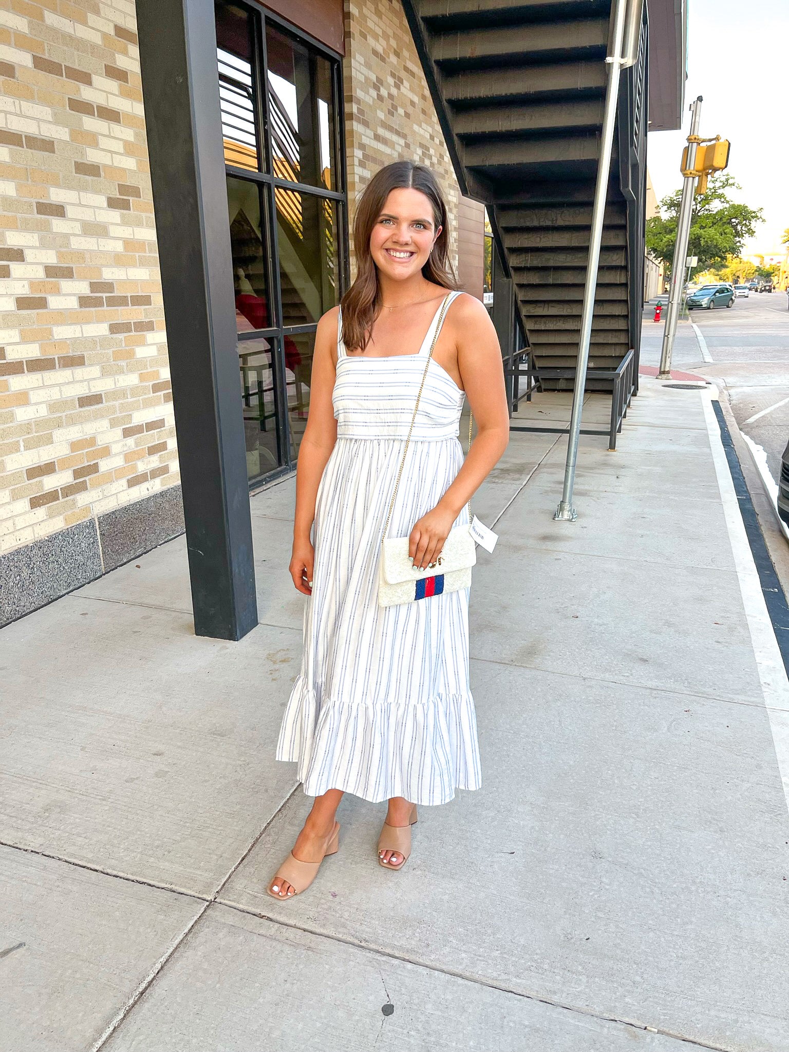 Dropped Waist Ruffle Hem Dress - Blue