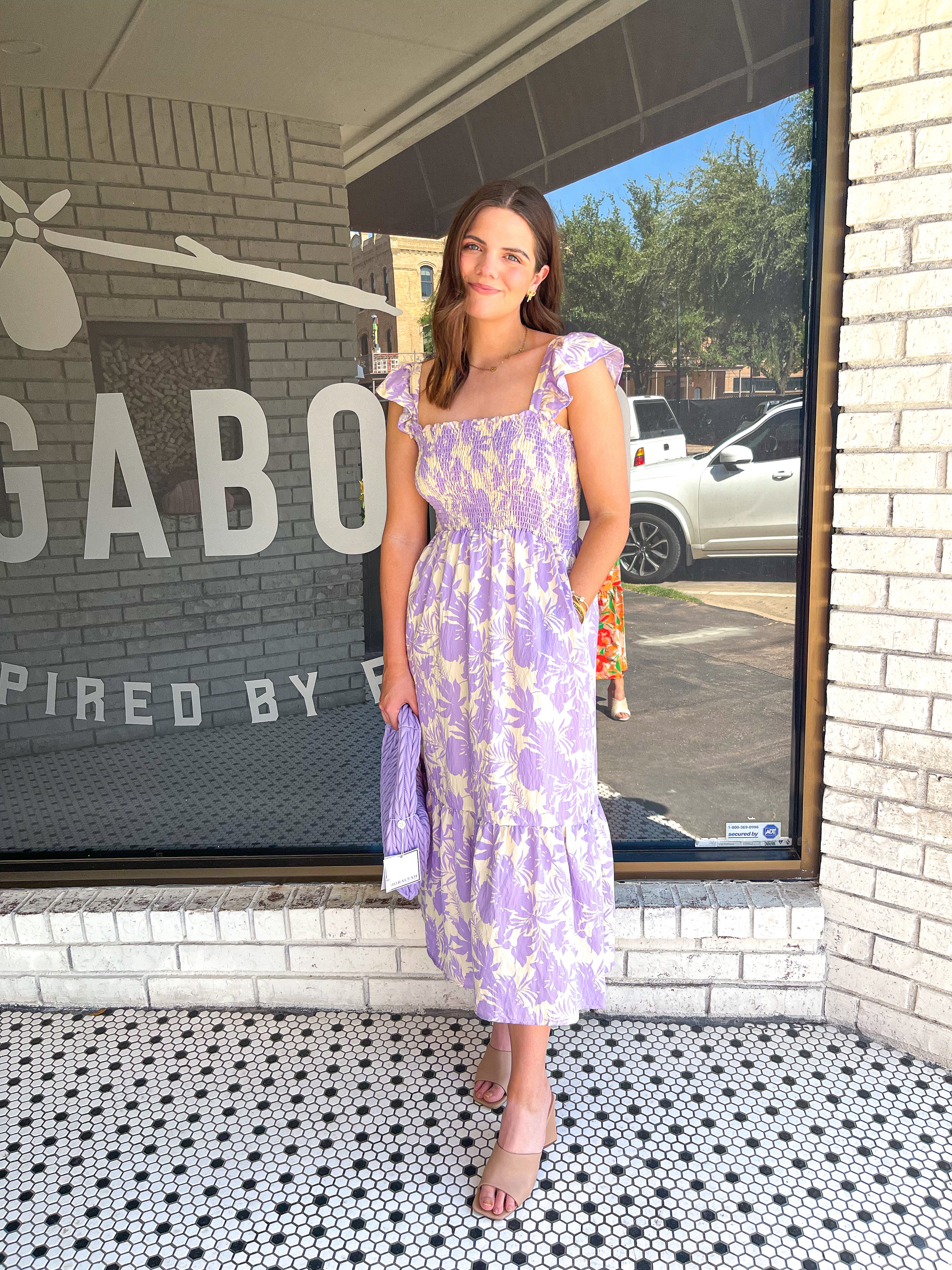 Floral Smocked Maxi Dress - Purple