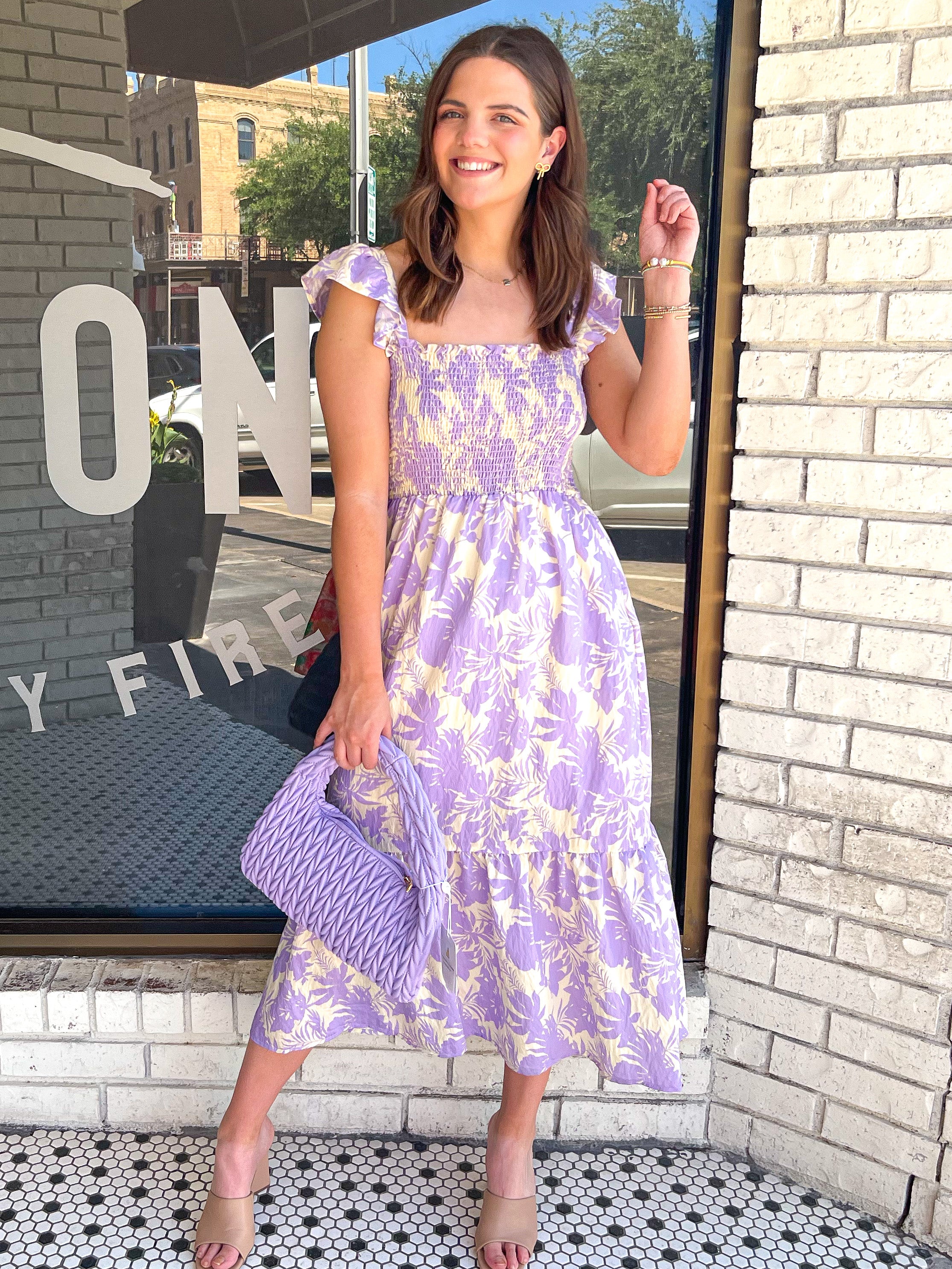 Floral Smocked Maxi Dress - Purple