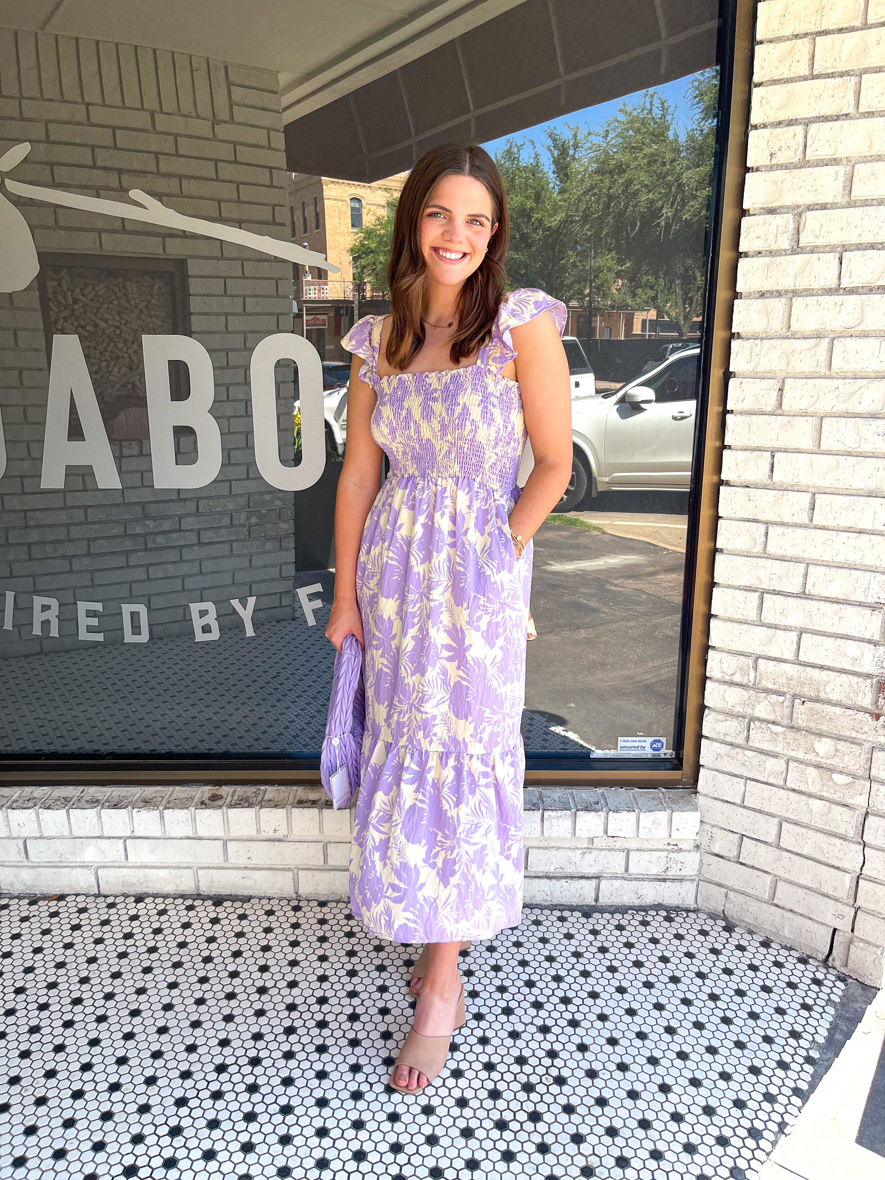 Floral Smocked Maxi Dress - Purple