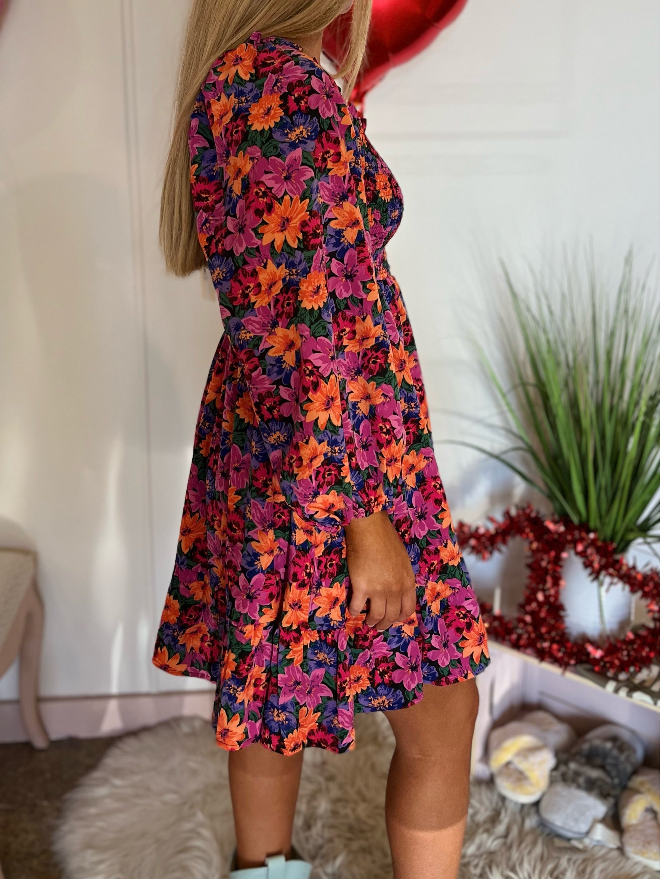 Floral Tiered Midi Dress - Blackberry