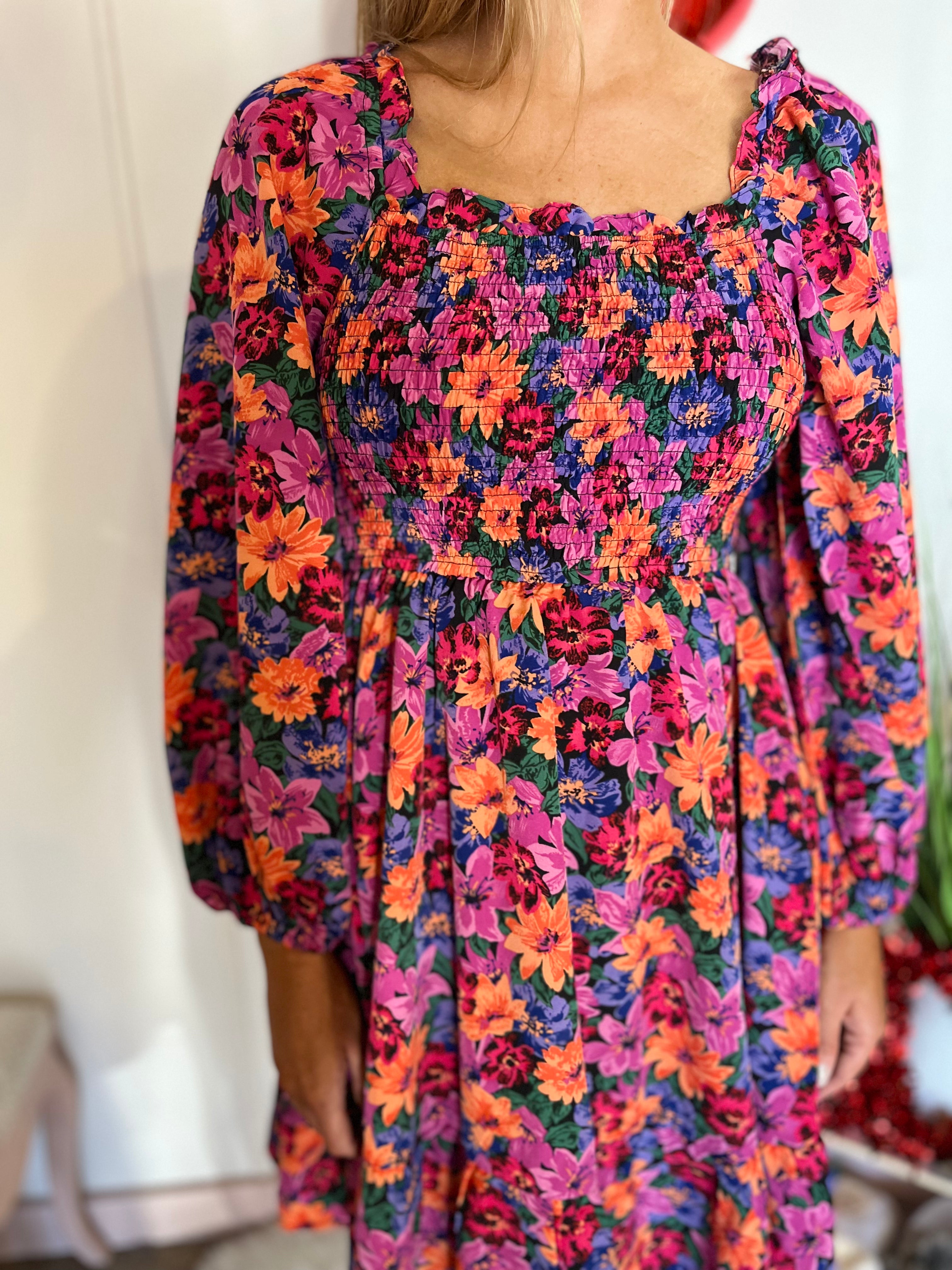 Floral Tiered Midi Dress - Blackberry