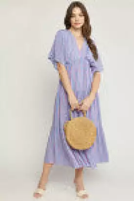 Gingham V-Neck Maxi Dress - Blue