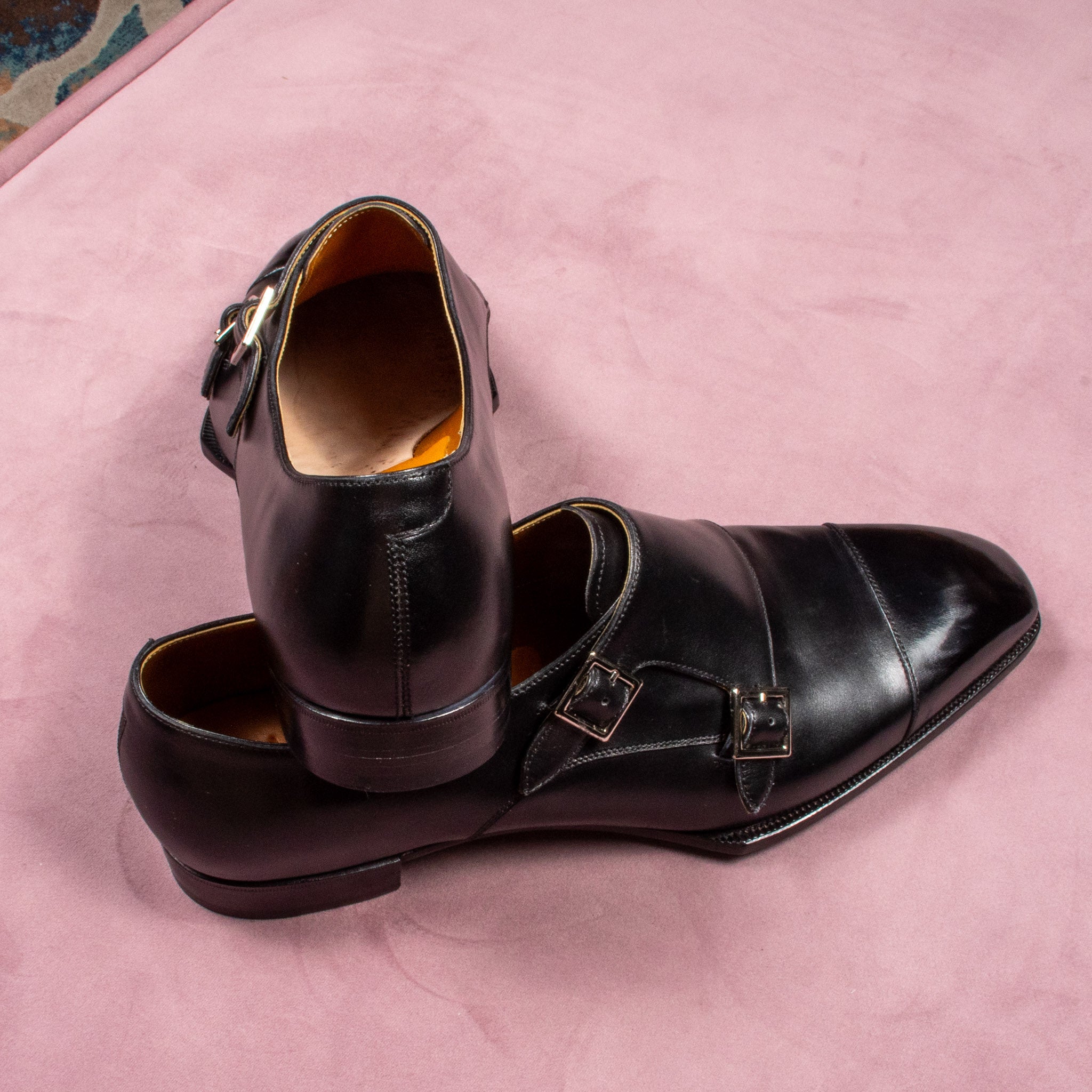 Jervois Black Box Calf Double Monk Leather Shoes - UK 11E