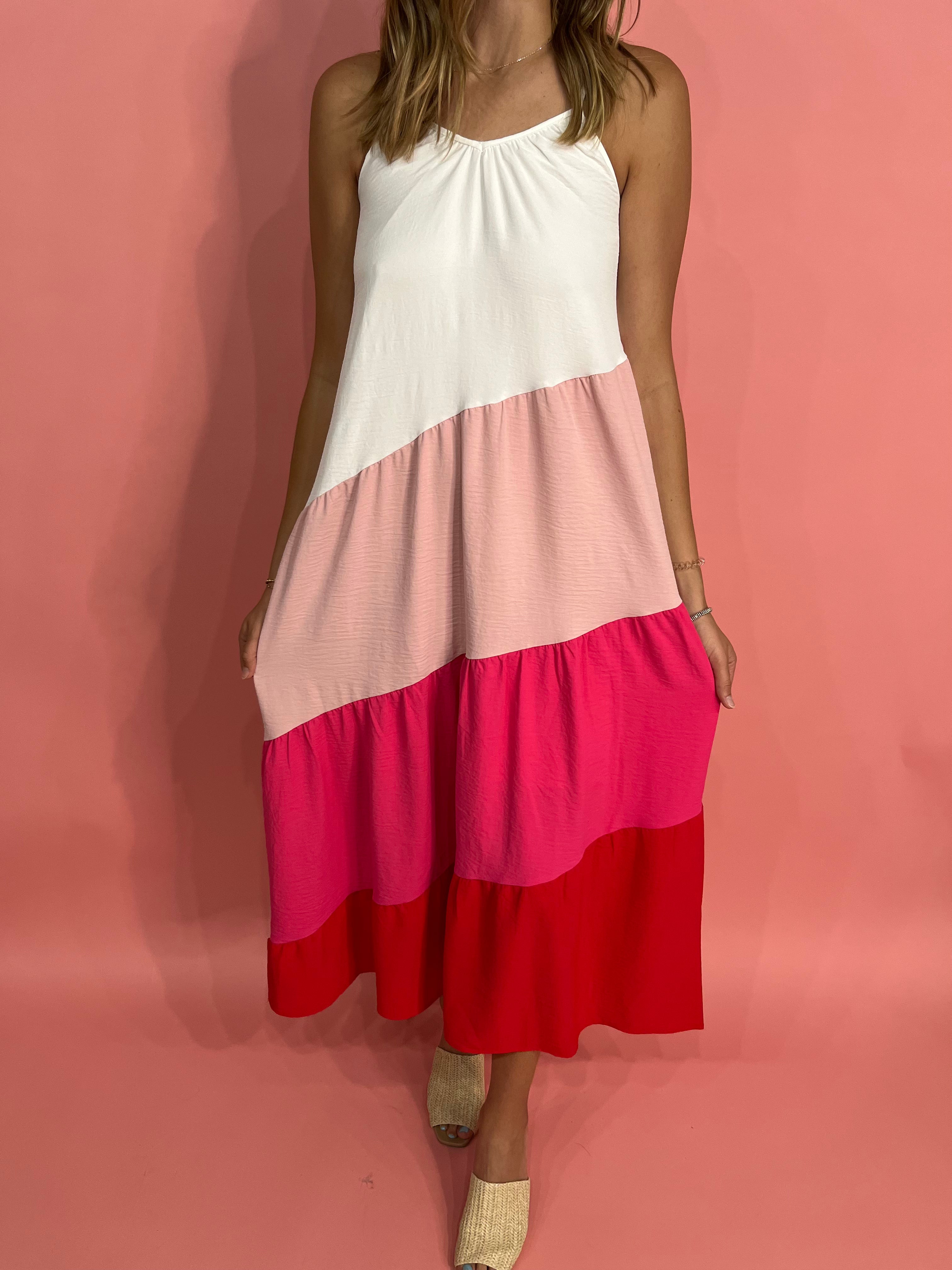 Maxi Color Block Dress - White