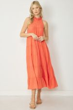 Mock Neck Tiered Maxi Dress - Orange