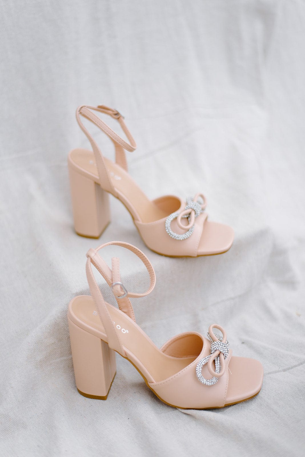 Nude Rhinestone Bow Heels