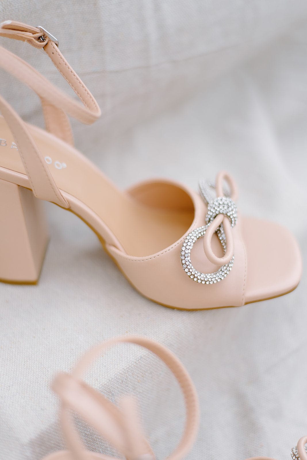 Nude Rhinestone Bow Heels