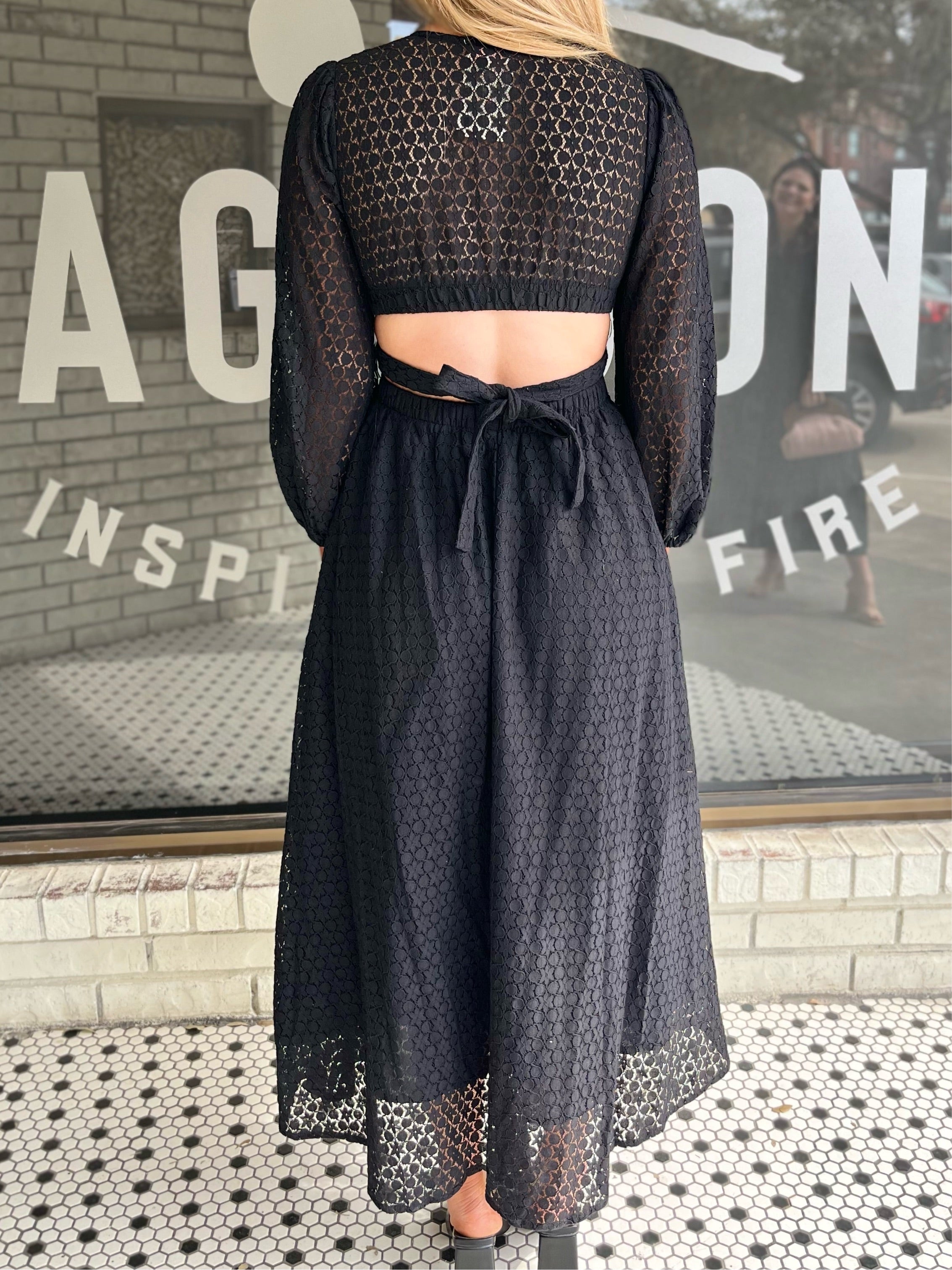 Patterned Cut out Maxi Dress - Black