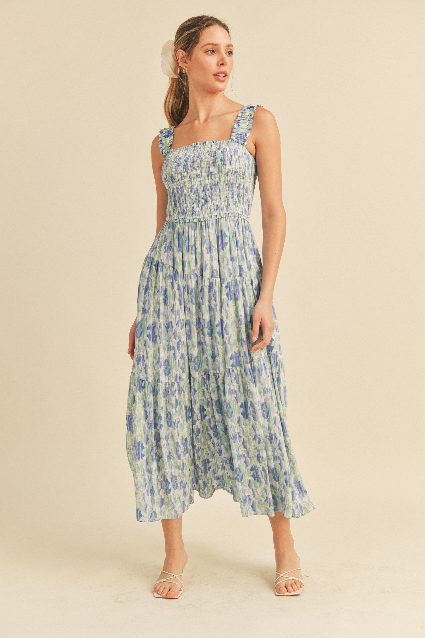 Smocked Midi Dress - Blue