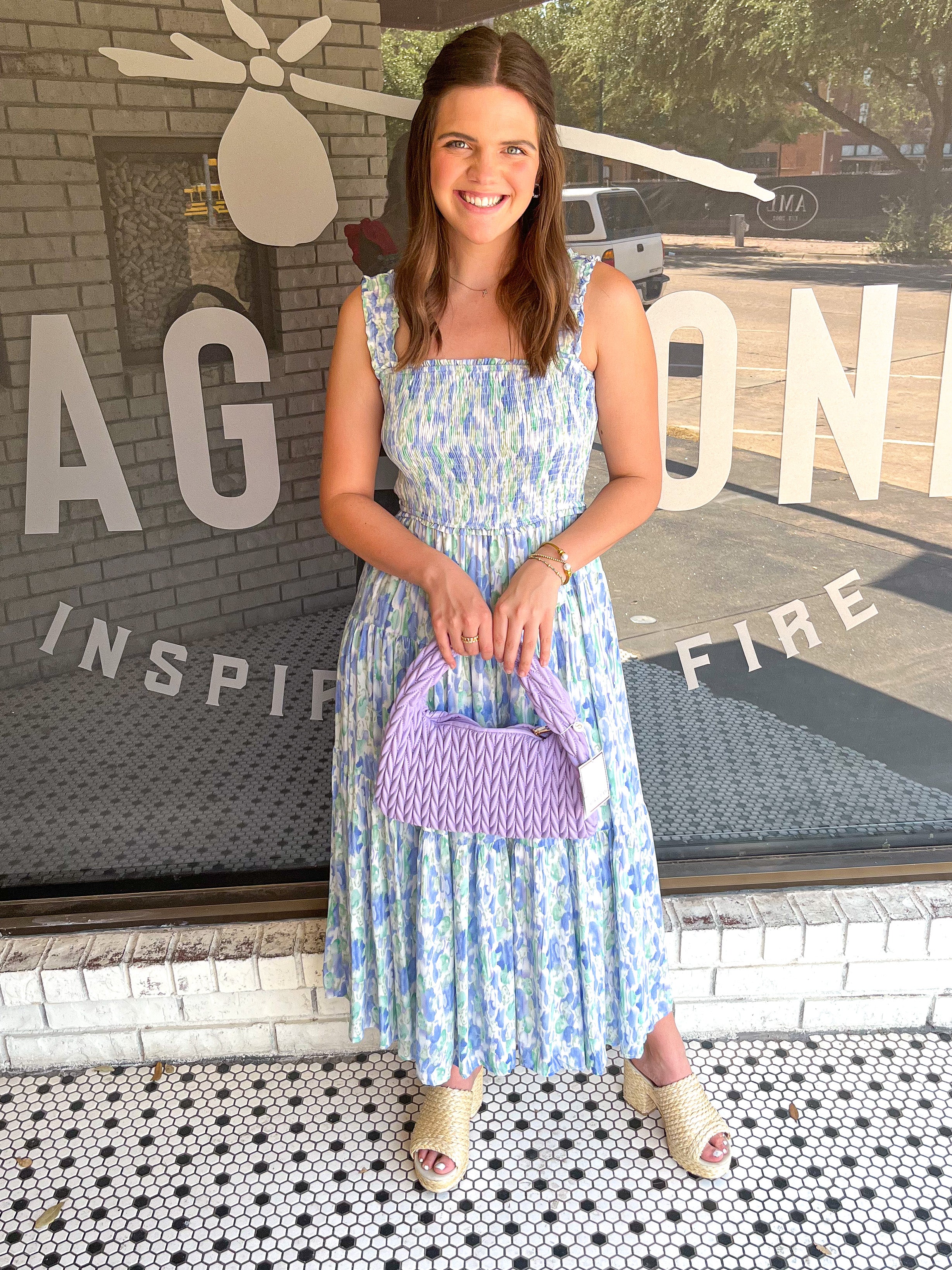 Smocked Midi Dress - Blue