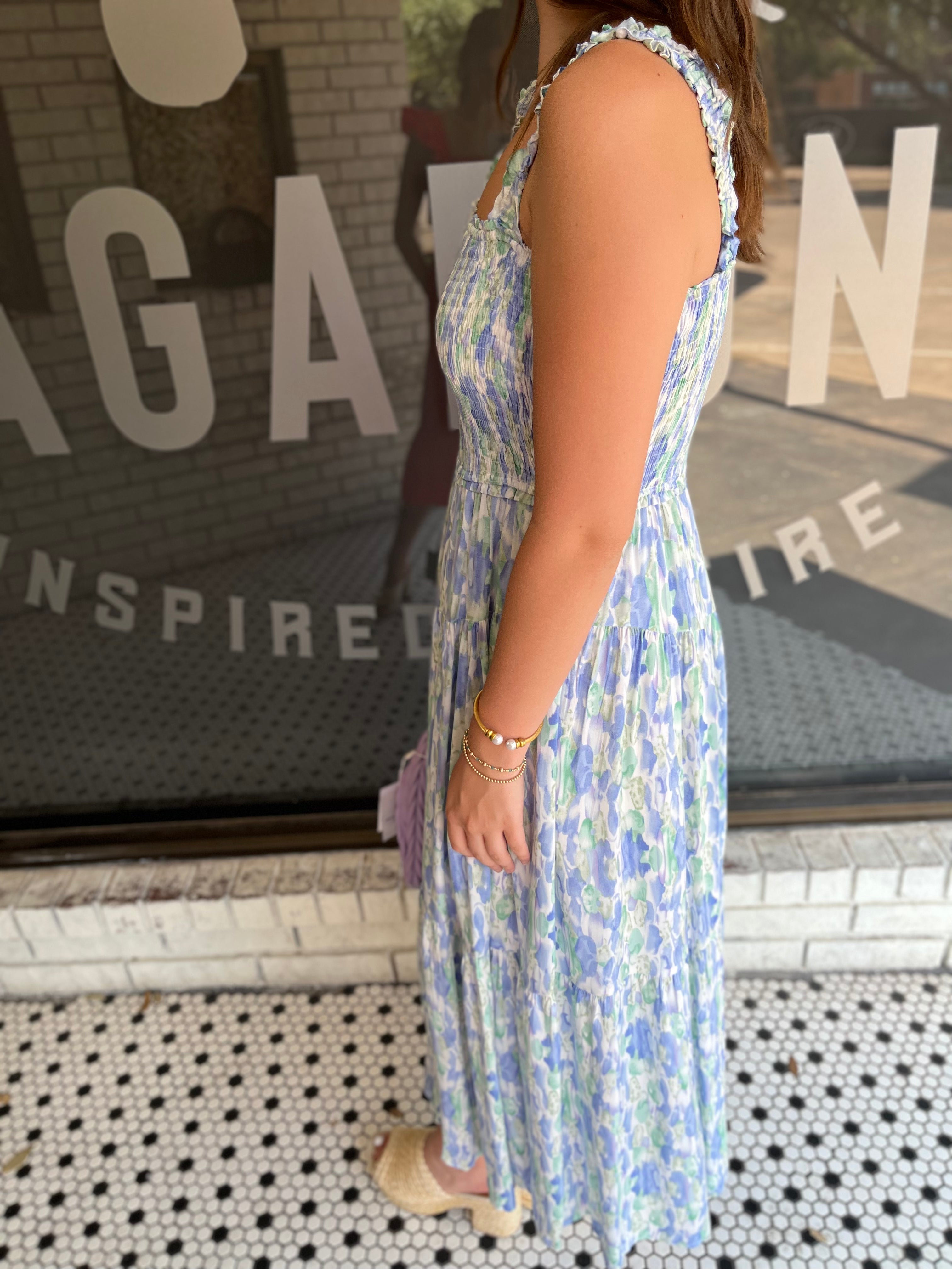 Smocked Midi Dress - Blue