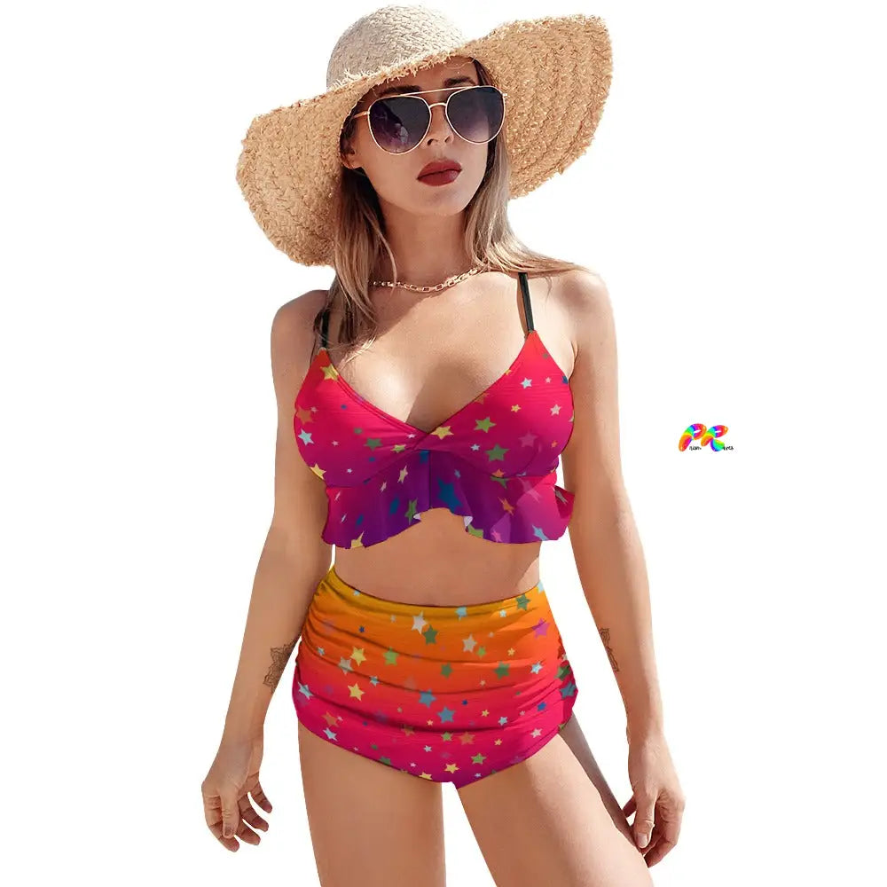 Sunset Star Two-Piece Ruffle Top Bikini