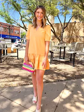 V-Neck Tiered Mini Dress - Yellow