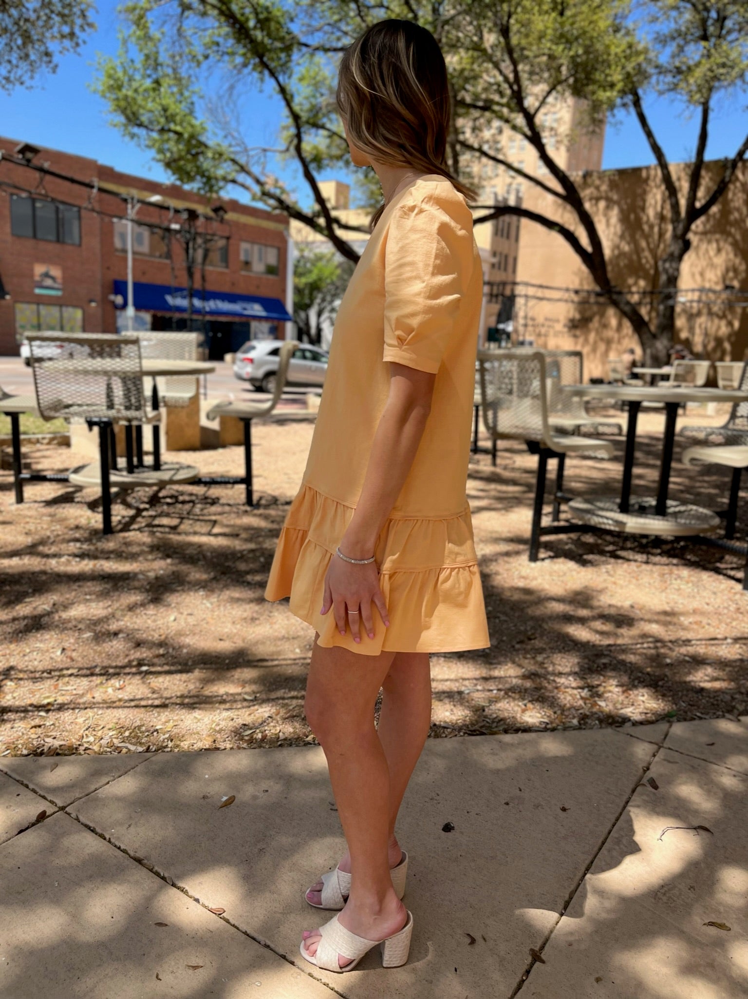 V-Neck Tiered Mini Dress - Yellow