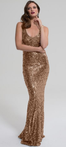 V Sequin Gold Gown