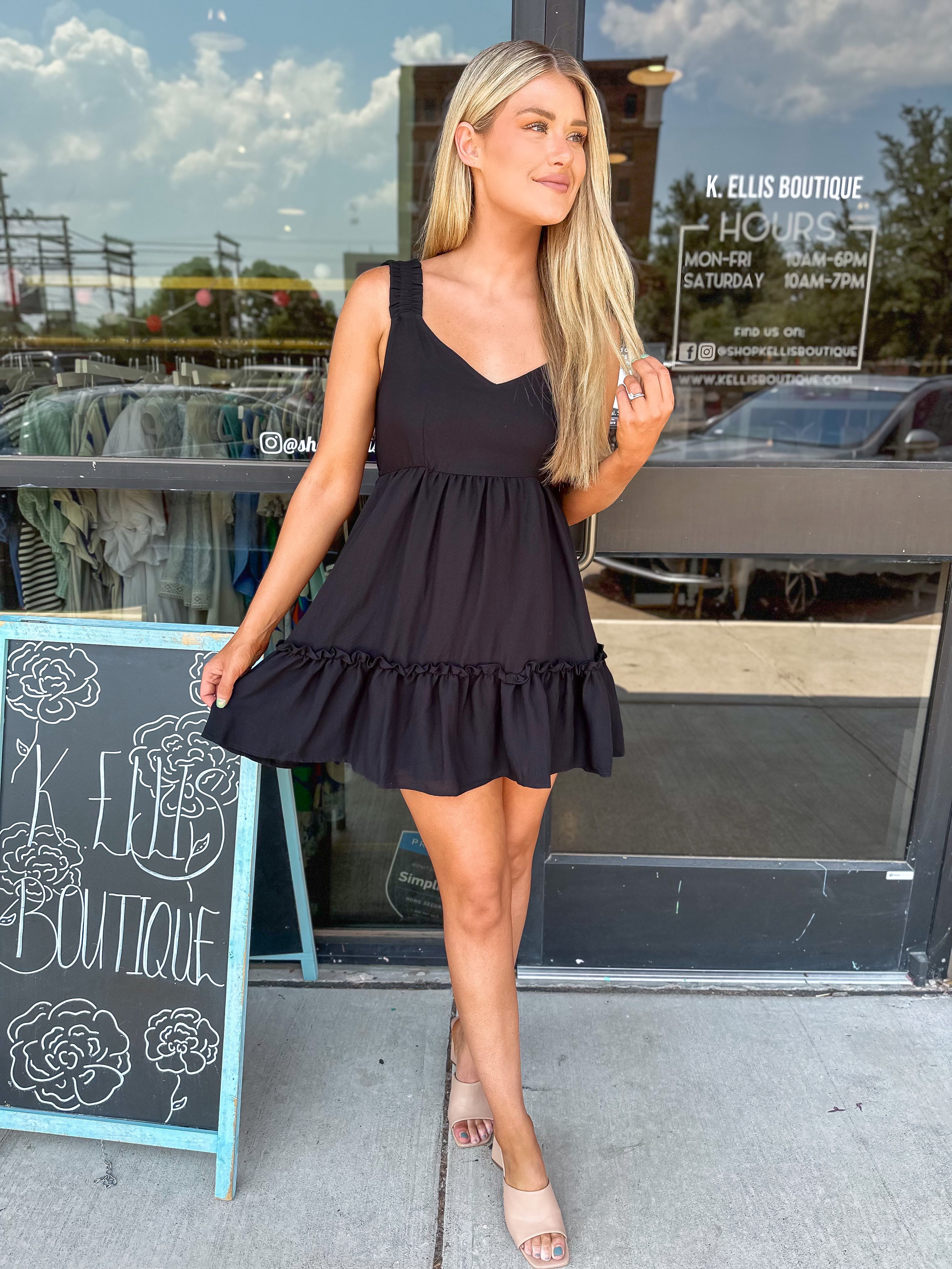 Wide Strap Mini Dress - Black